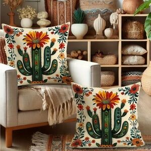 Set of 2 Cactus Throw Pillow Covers | 20” x 20” | Southwestern Boho Decor